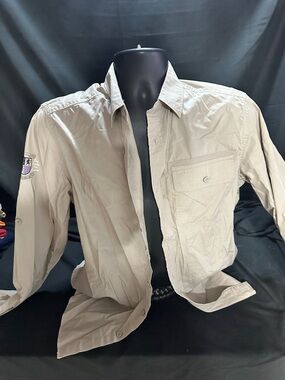 Rocawear Men's Light Beige Button-Up Shirt Jacket-size L-retro Y2K-#565